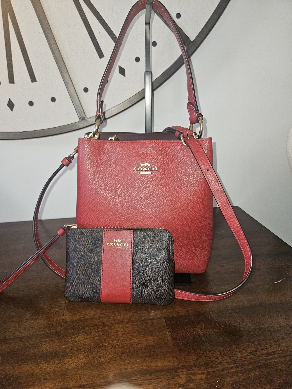 Coach Red Pebbled Leather Tote with Signature Wristlet